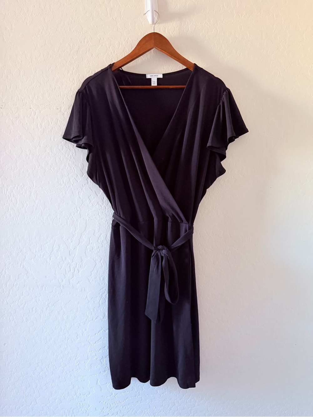 Nine West Women’s Black Faux‎ Wrap Dress Size XXL | Flutter Sleeve Tie Waist